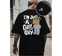 Shein Camiseta divertida Chill Guy Capybara, para hombre, con estampado de doble cara, cuello redondo, informal, de algodón de 220 g/m² (1 unidad)