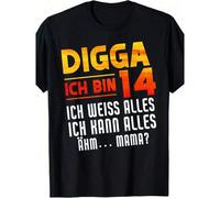 Shein Camiseta divertida con frase de cumpleaños alemana para hombres - Tío, tengo 14 años, lo sé todo (Tengo 14 años, lo sé todo) Diseño vintage 2010 - Con