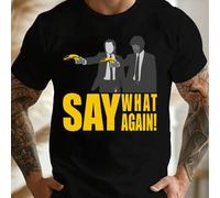 Shein Camiseta divertida "Say What Again!", para hombre, cuello redondo, 220 g/m², para verano, de puro algodón, manga corta (1 unidad)