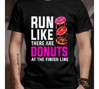 Shein Camiseta Donut Running Finish Line, cuello redondo para hombre, 220 g/m², verano, algodón puro, manga corta (1 pieza)