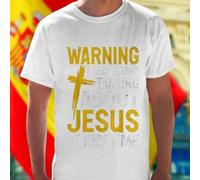 Shein Camiseta DTF hombre cristiano WARNING I MAY START TALKING ABOUT JESUS AT ANY TIME divertida moda casual regalo original ideal oferta especial