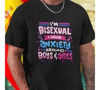 Shein Camiseta DTF para hombre I M Bisexual I Have Anxiety Around Boys And Girls moda casual algodón cómoda divertida regalo ideal orgullo LGBTQ fiesta ev