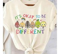 Shein Camiseta "Está bien ser diferente", regalo de neurodiversidad, camiseta de educación especial, camisetas de maestros de CAA, camiseta gráfica estampad