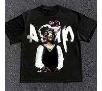 Shein Camiseta estampada ASAP Rocky, camiseta negra de manga corta estilo hip-hop callejero, 100% algodón, camiseta de moda para hombre con estampado, en es