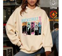 Shein Camiseta estampada de cuello redondo para mujer: estampado pop art de Backstreet Boys, estilo nostálgico de los 90, diseño de bloques de colores brill