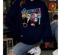 Shein Camiseta estampada de cuello redondo para mujer: estampado pop art de Backstreet Boys, estilo nostálgico de los 90, diseño de bloques de colores brill