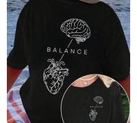 Shein Camiseta estampada "Equilibrio entre la razón y la emoción" para mujer, primavera/verano, hecha a medida, 100% algodón, camiseta holgada para mujer, r