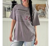 Shein Camiseta estampada gris de ROSIE IN SEOUL para mujer, atuendo casual y versátil para volver al colegio, ropa de calle, club, con estampado de estrella