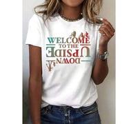 Shein Camiseta estampada temática para hombre, 100% algodón, camiseta vintage de manga corta - Bienvenidos al mundo, el mundo invertido - Camiseta estampada