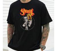 Shein Camiseta estilo rock para hombre con figura misteriosa sosteniendo una tarjeta, 1 pieza, camiseta informal de algodón puro pesado con cuello redondo d