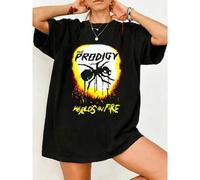 Shein Camiseta extragrande "Worlds On Fire" de The Prodigy con calavera de hormiga, 100% algodón, merchandising de fans de rock electrónico, camiseta gráfic