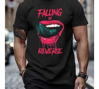 Shein Camiseta Falling-In-Reverse, cuello redondo para hombre, 220 g/m², verano, algodón puro, manga corta (1 pieza)