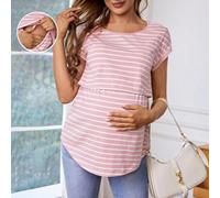 Shein Camiseta Funcional De Lactancia De Manga Corta A Rayas De Maternidad