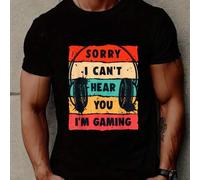 Shein Camiseta Gamer: "Lo siento, no te oigo, estoy jugando", cuello redondo para hombre, 220 g/m², algodón puro, manga corta (1 unidad)