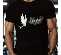 Shein Camiseta gótica con alas de calavera de Lone Wolf, cuello redondo para hombre, 220 g/m², algodón puro de verano, manga corta (1 unidad)