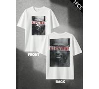 Shein Camiseta gráfica "All Eyez On Me", para hombre, con estampado de doble cara, cuello redondo, estilo informal, 220 g/m² de algodón puro (1 unidad)