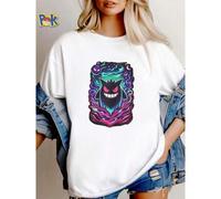 Shein Camiseta gráfica de algodón puro para hombre con diseño de monstruo de pesadilla - Diseño vibrante, cuello redondo de manga corta casual, algodón