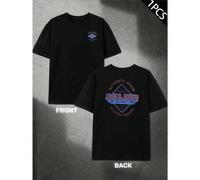Shein Camiseta gráfica Jack & Jones para hombre, con estampado a doble cara, estilo informal, cuello redondo, algodón de 220 g/m² (1 unidad)