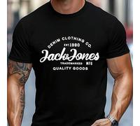 Shein Camiseta gráfica Jack & Jones para hombre, cuello redondo, 220 g/m², para verano, de puro algodón, manga corta (1 unidad)