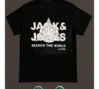 Shein Camiseta gráfica Jack&Jones para hombre, verano, con estampado a doble cara, moderna, informal, cuello redondo, 220 g/m², algodón puro (1 pieza)
