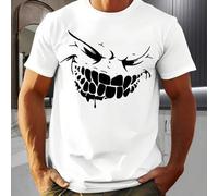 Shein Camiseta gráfica "Maldad Grin" para hombre, cuello redondo, 220 g/m², algodón puro de verano, manga corta (1 unidad)