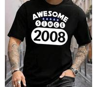 Shein Camiseta gráfica para hombre "Impresionante desde 2008", estilo casual, manga corta, verano, con diseño de mal de ojo, cómoda mezcla de algodón su