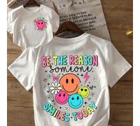 Shein Camiseta gráfica para mujer talla grande "Se la razón de que alguien sonrÃa hoy", parte superior casual de cuello redondo de manga corta con estamp