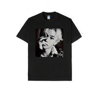 Shein Camiseta gráfica 100% algodón para hombre, Camiseta gráfica de Felix SKZ de la ola coreana - Unisex retro en blanco y negro - Colección de fans inspir