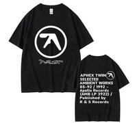 Shein Camiseta Gráfica Aphex Twin para Hombres y Mujeres, Camiseta Casual de Algodón Vintage de Manga Corta, Camisetas de Rock Gótico para Hombres, Ropa de
