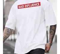 Shein Camiseta gráfica Bad Influence para hombre, elegante camiseta de cuello redondo con estampado llamativo, cómoda y versátil, ideal para el día a día. ¡