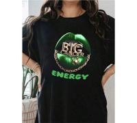 Shein Camiseta gráfica BigCancerEnergy para mujer, de algodón puro, de manga corta y cuello redondo, informal, de verano, 220 g/m² (1 unidad)
