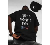 Shein Camiseta gráfica BMW con cuello redondo, 100% algodón, corte holgado y cómodo, estampado llamativo, impresión a doble cara.