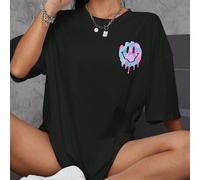 Shein Camiseta gráfica con estampado de expresión y hombros caídos para mujeres