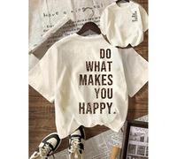 Shein Camiseta Gráfica con Estampado de Leopardo "Haz lo que te haga feliz", Camiseta Casual de Mujer con Cuello Redondo y Manga Corta para Vacaciones de Ve