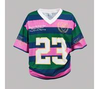 Shein Camiseta gráfica con estampado de letras 23 a rayas rosa, verde y azul, de estilo casual y chic de calle para niñas preadolescentes