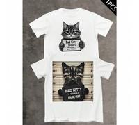 Shein Camiseta gráfica con foto policial de Bad Kitty Camiseta de algodón puro de 220 g/m2 con cuello redondo, informal, moderna y con estampado de doble ca
