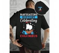 Shein Camiseta gráfica con la historia de Colón, para hombre, con estampado de doble cara, cuello redondo, informal, de algodón de 220 g/m² (1 unidad)