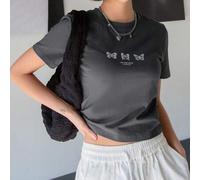Shein Camiseta Gráfica con Mariposa y Eslogan SEE THE GOOD WALKING ON Top Corto de Verano