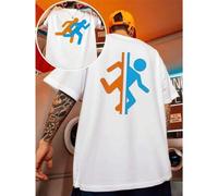 Shein Camiseta gráfica Cool Portal para hombre, con estampado de doble cara, moderna, informal, cuello redondo, 220 g/m², algodón puro (1 unidad)