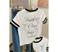 Shein Camiseta gráfica cristiana "La fe sobre el miedo", Salmo, Jesús, de color contrastante, casual de manga corta, versátil para ir al trabajo, verano, va