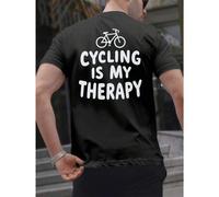 Shein Camiseta gráfica Cycling Therapy para hombre, con estampado a doble cara, moderna, informal, cuello redondo, 220 g/m², algodón puro (1 unidad)