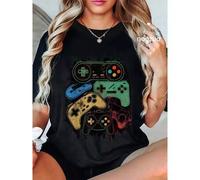 Shein Camiseta gráfica de algodón 100% con controlador de videojuegos "Control All The Things" para mujeres y hombres, de ajuste relajado y comodidad clásic