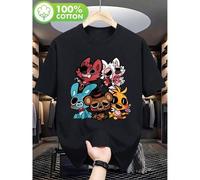 Shein Camiseta gráfica de anime de Five Nights At Cutie's 2 negra de peso pesado 80 Camiseta casual unisex con personajes chibi de oso azul, conejo rosa, zo