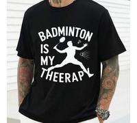 Shein Camiseta gráfica de Badminton Therapy para hombre, cuello redondo, 220 g/m², para verano, de puro algodón, manga corta (1 unidad)
