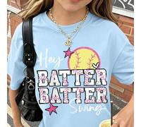 Shein Camiseta gráfica de béisbol "Hey Batter Batter Swing" para niñas de talla grande - Camiseta casual y linda para el día del juego escolar