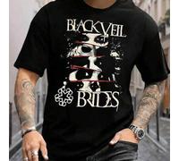 Shein Camiseta gráfica de Black Veil Brides para hombre, estampado de retrato de banda, camiseta de manga corta con cuello redondo, camiseta informal de mod