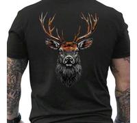 Shein Camiseta gráfica de caza para hombre con astas de ciervo - 100% transpirable, cuello redondo, manga corta con estampado realista de astas de corzo y c