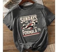 Shein Camiseta gráfica de coche de carreras vintage de talla grande, casual y cómoda, adecuada para primavera/verano | Camiseta de cuello redondo | Camiseta