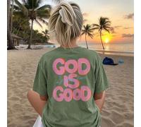 Shein Camiseta gráfica de color suave "Dios siempre es bueno" | Camiseta estética de letras de burbuja Y2K | Ropa urbana cristiana cómoda y suave | Chica, p