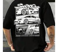 Shein Camiseta gráfica de corte holgado estilo coche de carreras japonés F1, 100% algodón, ropa de hombre, conjunto de primavera, camiseta de hombre, ropa u